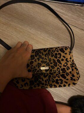 Cheetah Leopard Kinda Fuzzy Mini Purse Handbag Orange Interior Condition Picture
